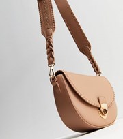New Look Camel Leather-Look Twist Lock Saddle Bag